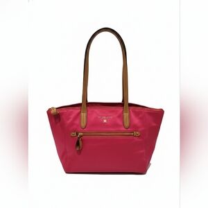 Michael Kors Fuchsia and Tan Nylon Luggage Tote